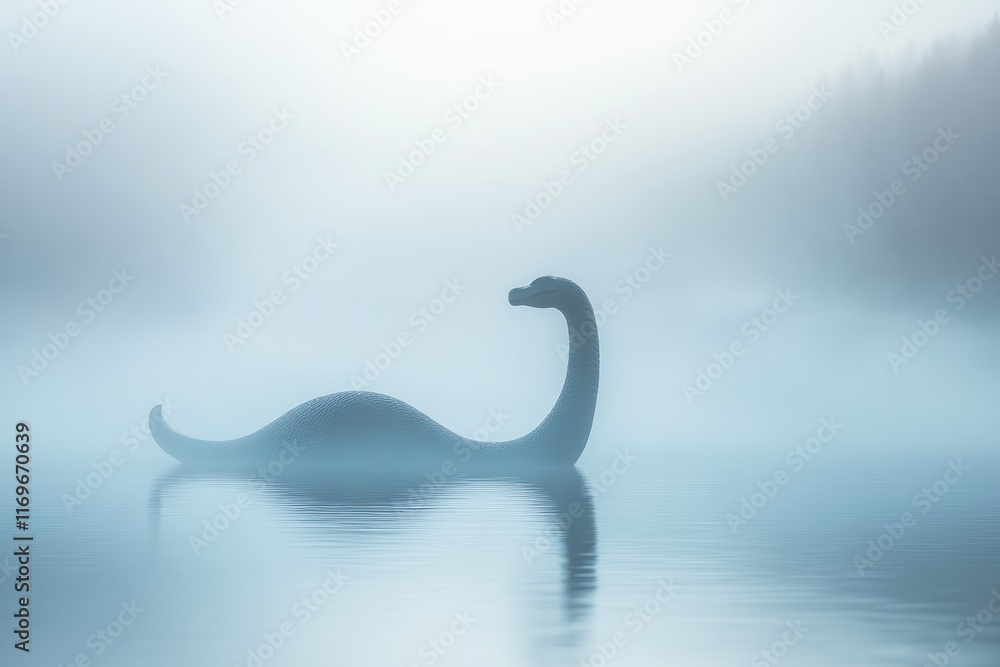 Obraz premium Nessie the Lake Monster rises gracefully from the misty waters of Loch Ness, enchanting onlookers