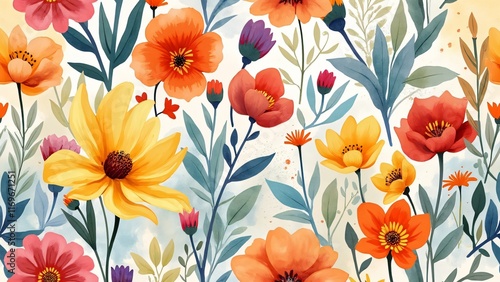 Wallpaper Mural Vibrant Watercolor Floral Seamless Pattern Design Torontodigital.ca