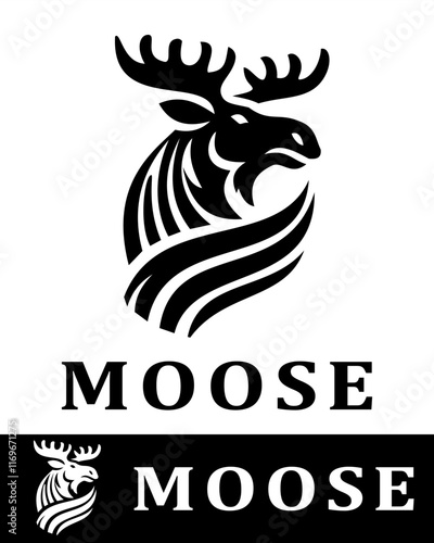 Abstract moose logo featuring bold lines and wave-like patterns in a modern minimalist design photo