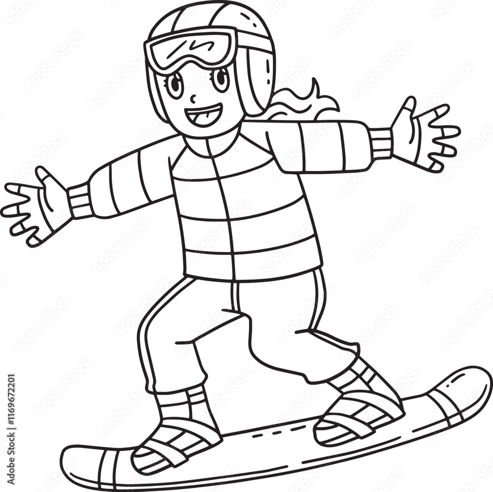 Snowboarding Girl Gliding Isolated Coloring Page Snowboarding Girl Gliding Isolated Coloring Page