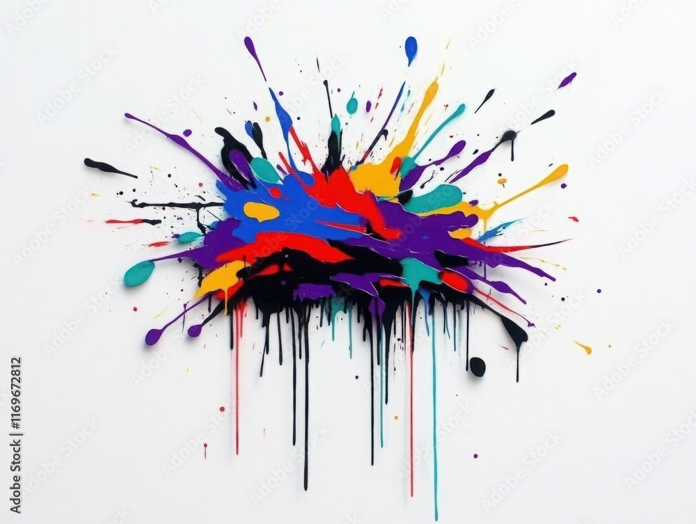 Obraz premium Vibrant Splashes of Color on White Background Capturing the Essence of Artistic Expression and Creative Freedom in a Dynamic and Bold Design