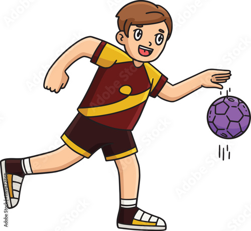 Handball Player Dribbling the Ball Cartoon Clipart