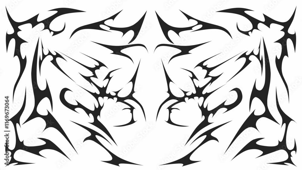 Fototapeta premium Symmetrical tribal vector design featuring sharp, cyber sigilism abstract patterns. Ideal for tattoos, digital art, and creative design projects