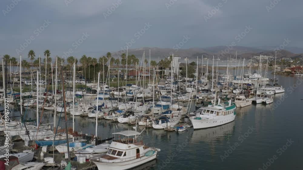 Aerial drone shot view of Marina in Southern Californian beach town Ventura, USA, 4k Aerial drone shot view of Marina in Southern Californian beach town Ventura, USA, 4k