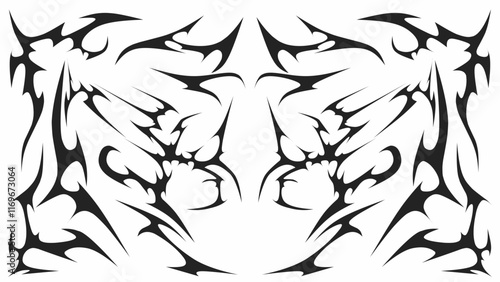 Symmetrical tribal vector design featuring sharp, cyber sigilism abstract patterns. Ideal for tattoos, digital art, and creative design projects