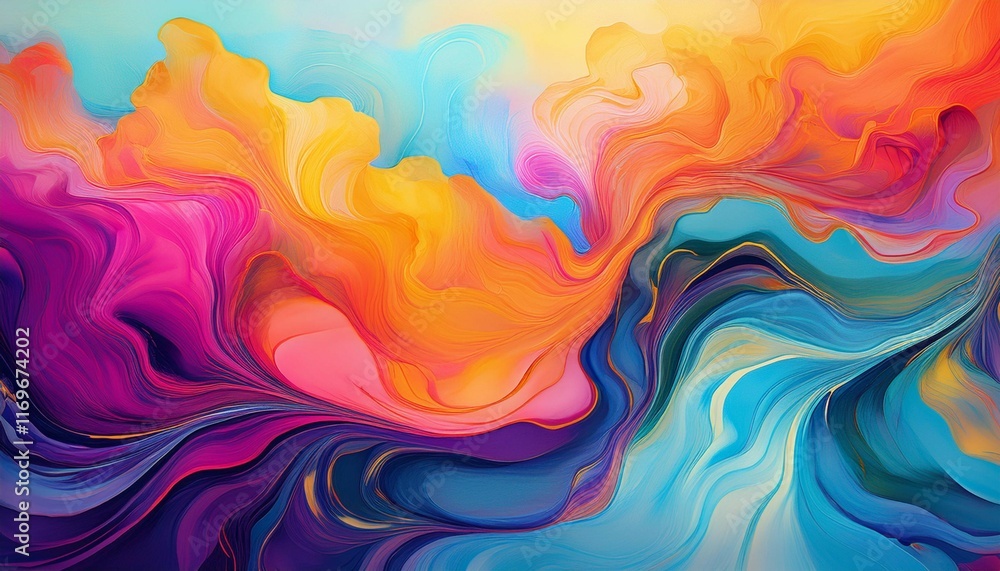Obraz premium abstract fluid ink art with vibrant colors in wave pattern