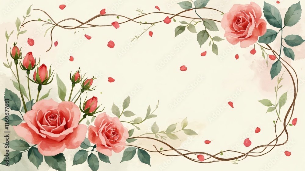 custom made wallpaper toronto digitalElegant Watercolor Roses Frame Border Design