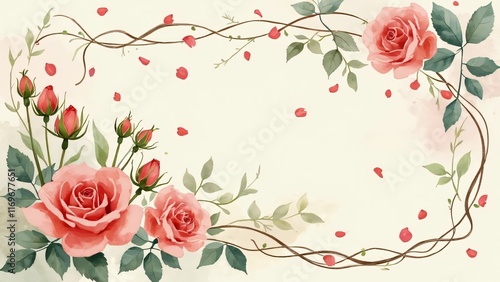 Wallpaper Mural Elegant Watercolor Roses Frame Border Design Torontodigital.ca