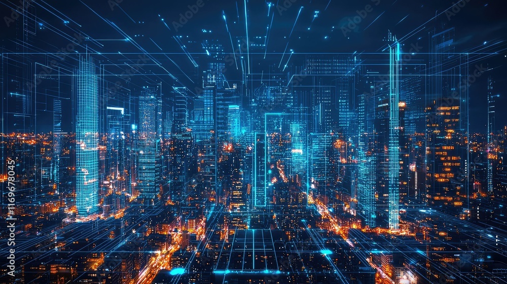 custom made wallpaper toronto digitalFuturistic Cityscape at Night with Digital Technology Elements