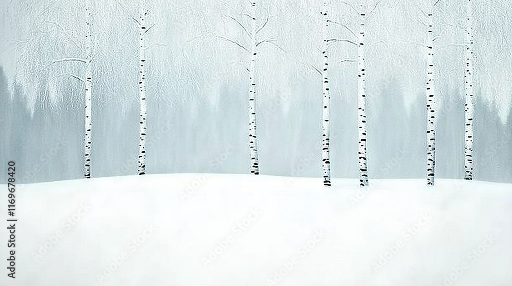 A winter scene featuring trees and snow covering the ground in the foreground A winter scene featuring trees and snow covering the ground in the foreground