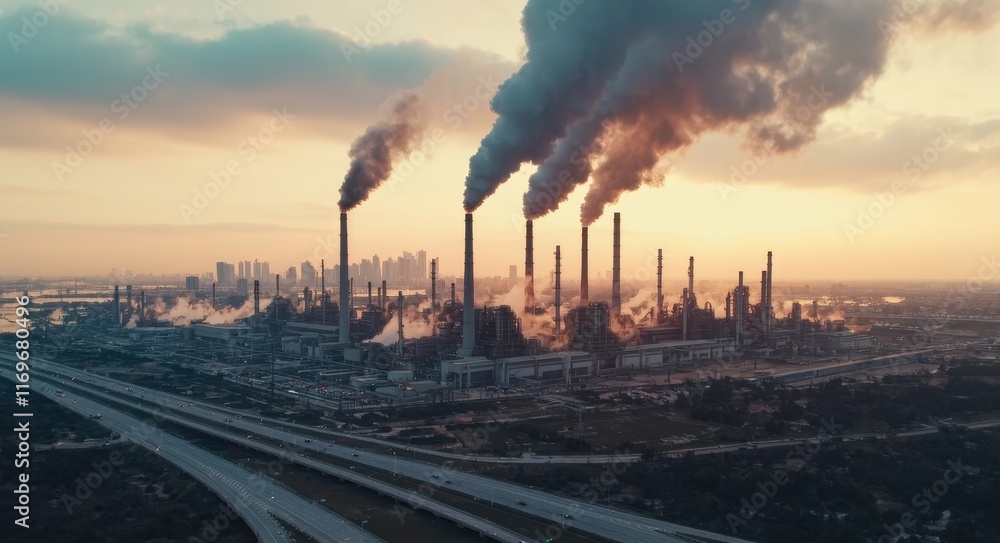 Industrial Factory Amidst Dense Urban Area. Industrial Factory Amidst Dense Urban Area.
