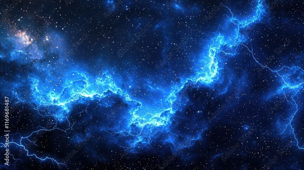 Stunning Blue Lightning in Deep Space with Starry Background Stunning Blue Lightning in Deep Space with Starry Background