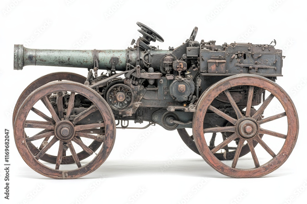 Fototapeta premium Large naval cannon of large caliber from the late 19th century, styled in a steampunk template