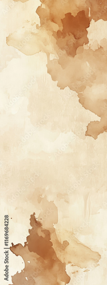 Obraz premium Light beige and soft sepia watercolor pattern. Elegant art background featuring gentle stains and paper marks. Blank template design.