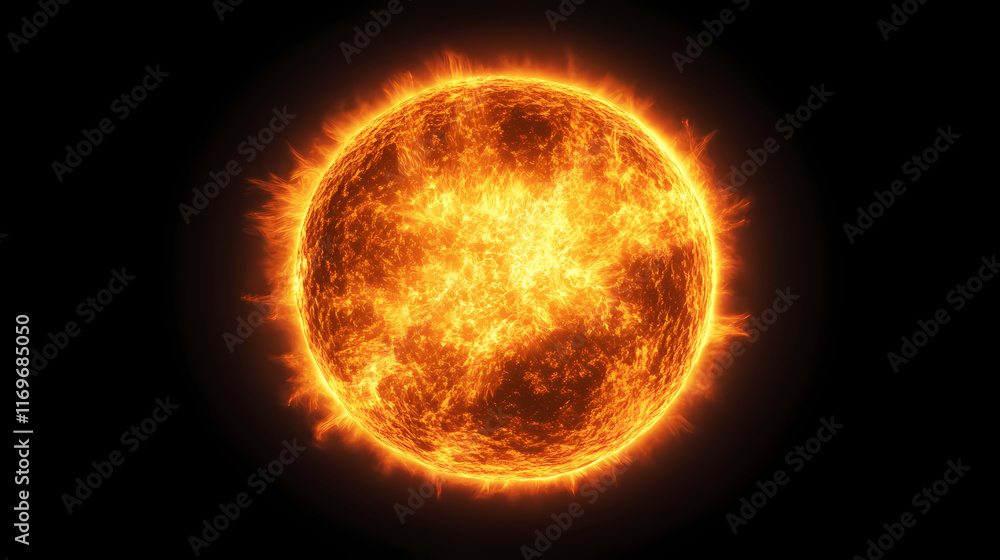 Fototapeta premium A yellow and orange sun. Sunflare. Illustration