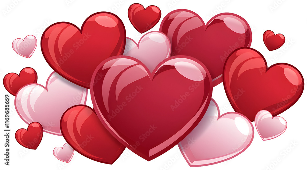 Valentine's Day card composed of heart shapes. Letters written in heart shape or space.