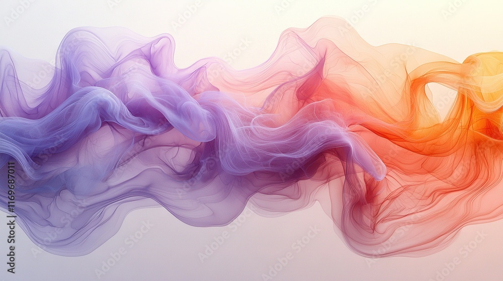 A cloud of multiple colors on a white and blue canvas, featuring a yellow and red band at the lower edge A cloud of multiple colors on a white and blue canvas, featuring a yellow and red band at the lower edge