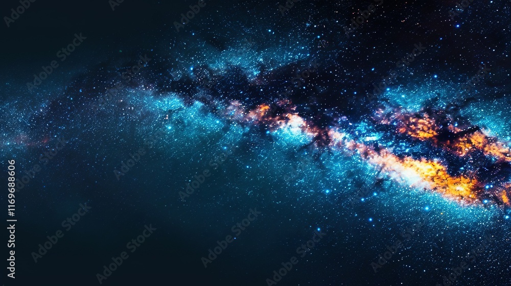 Fototapeta premium A close-up of a bright blue and yellow star in a black sky filled with stars