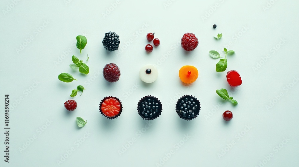 Berries, raspberries, and a candle form the word love on a white surface Berries, raspberries, and a candle form the word love on a white surface