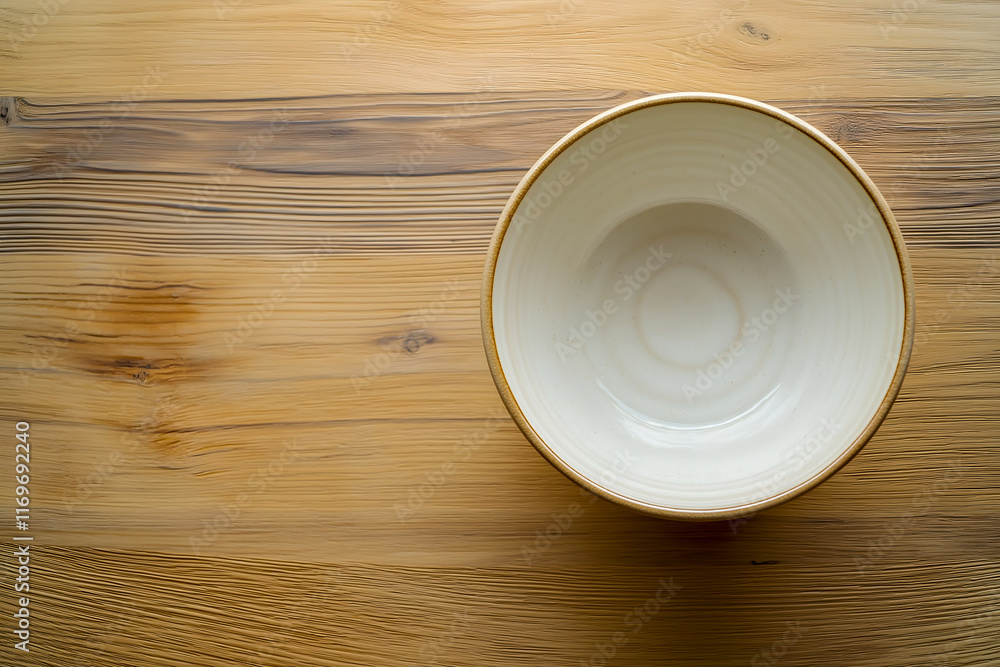 Minimalist Ceramic Bowl on Wooden Surface Minimalist Ceramic Bowl on Wooden Surface