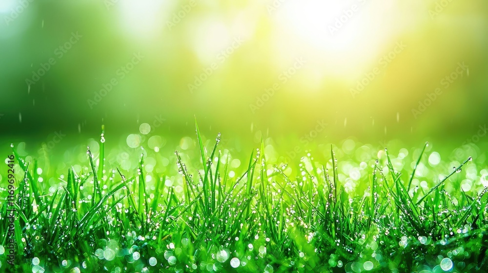 Dewy Grass with Sunlight and Bokeh Effects in Natural Setting Dewy Grass with Sunlight and Bokeh Effects in Natural Setting