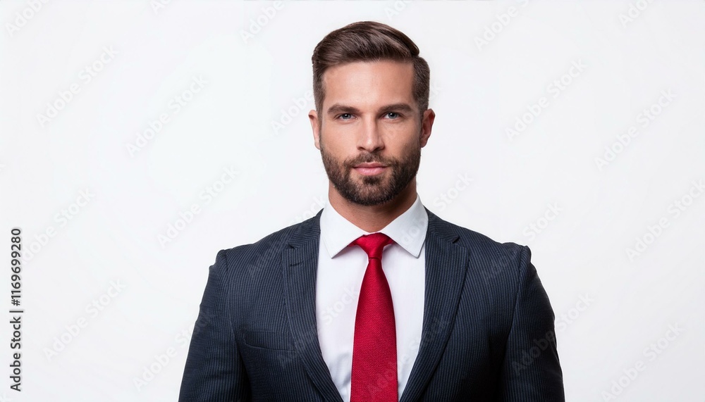 Confident Professional: Portrait of a determined businessman in a sharp suit and red tie, exuding confidence and professionalism. Confident Professional: Portrait of a determined businessman in a sharp suit and red tie, exuding confidence and professionalism.