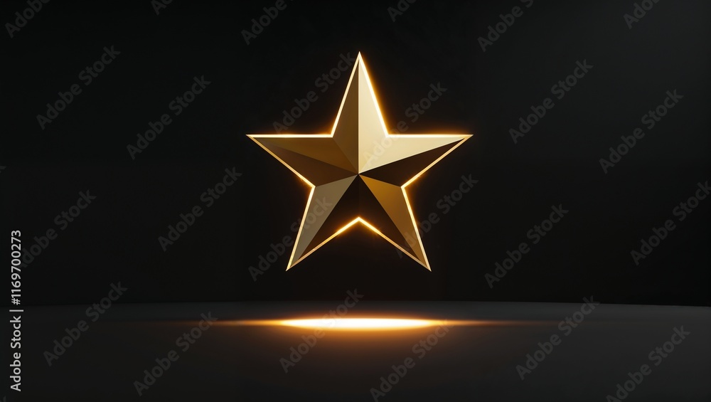 Glowing golden star in dark minimalist setting Glowing golden star in dark minimalist setting