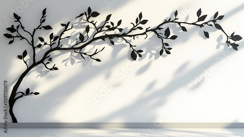 The delicate play of light and shadow on a white wall. include the silhouettes of leaves and branches. Dapplewood. Illustration