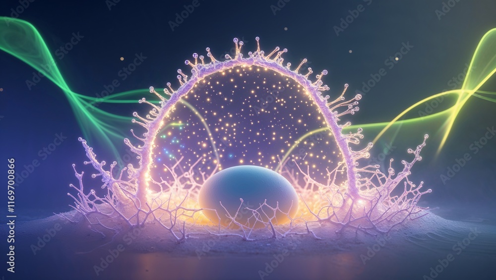 Obraz premium Abstract glowing cell with nucleus surrounded by light patterns