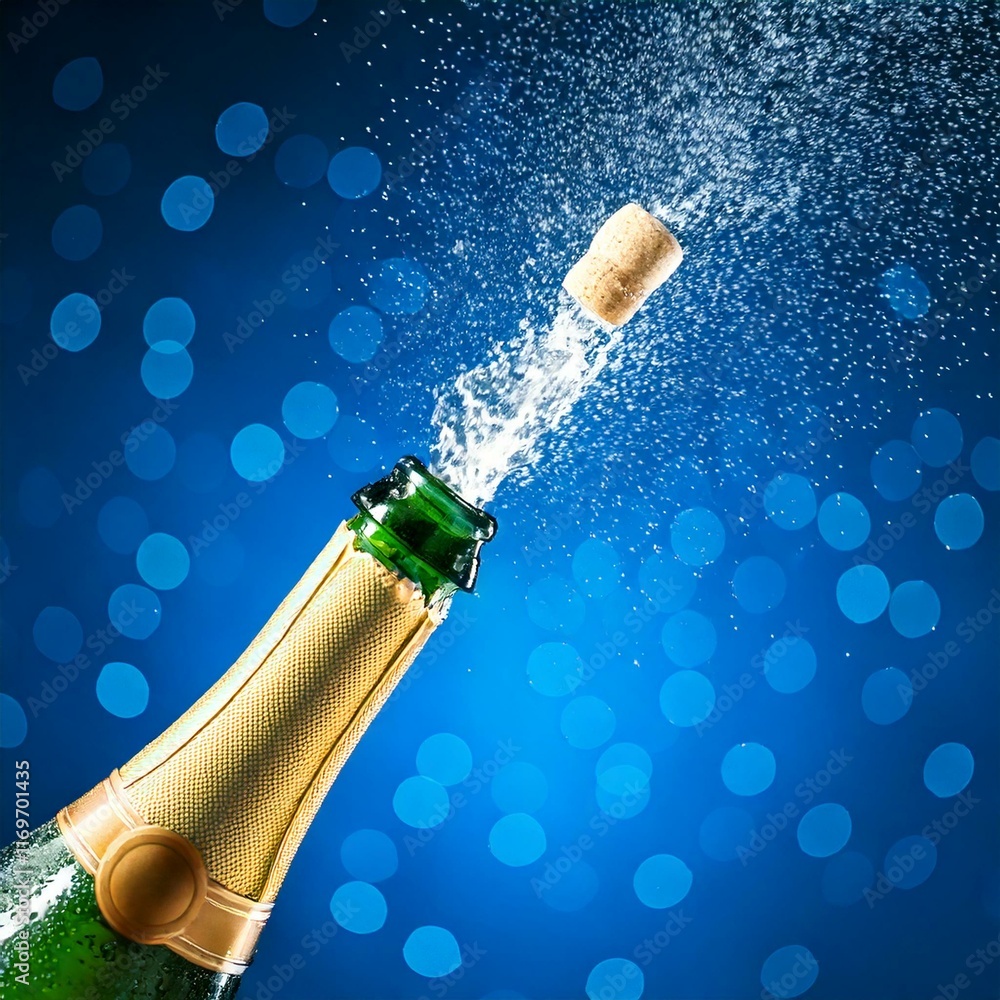 champagne bottle with the cork popping
