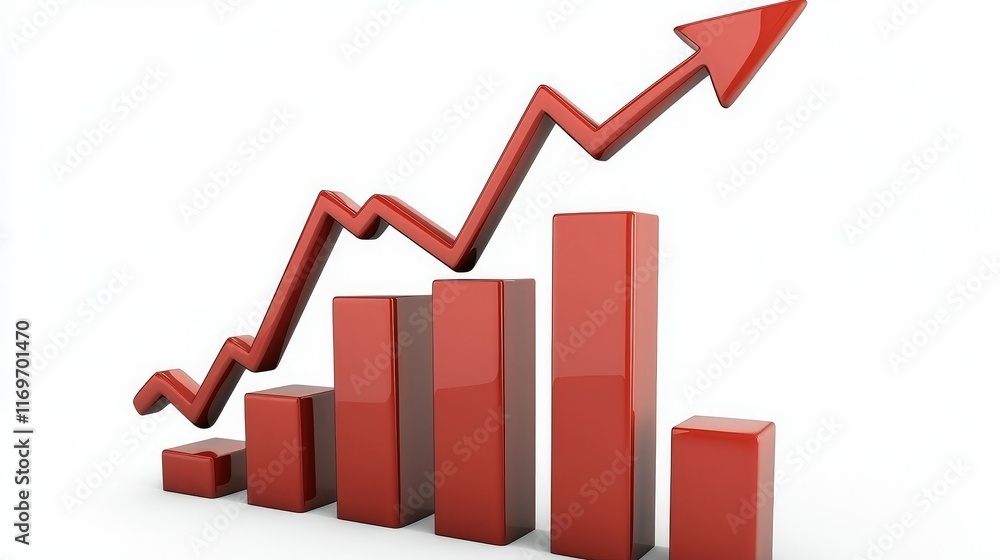 Red Bar Graph with Arrow Indicating Growth and Progress in Business Red Bar Graph with Arrow Indicating Growth and Progress in Business