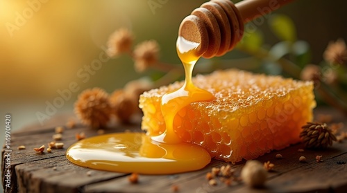 Golden Honeycomb and Dripping Honey: A Delicious Image