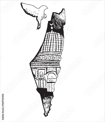 Free Palestine! We stand with Palestine! Palestine keffiyeh with flying birds, palestine flag colors	