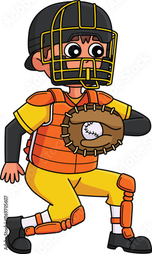 Baseball Catcher Cartoon Colored Clipart 