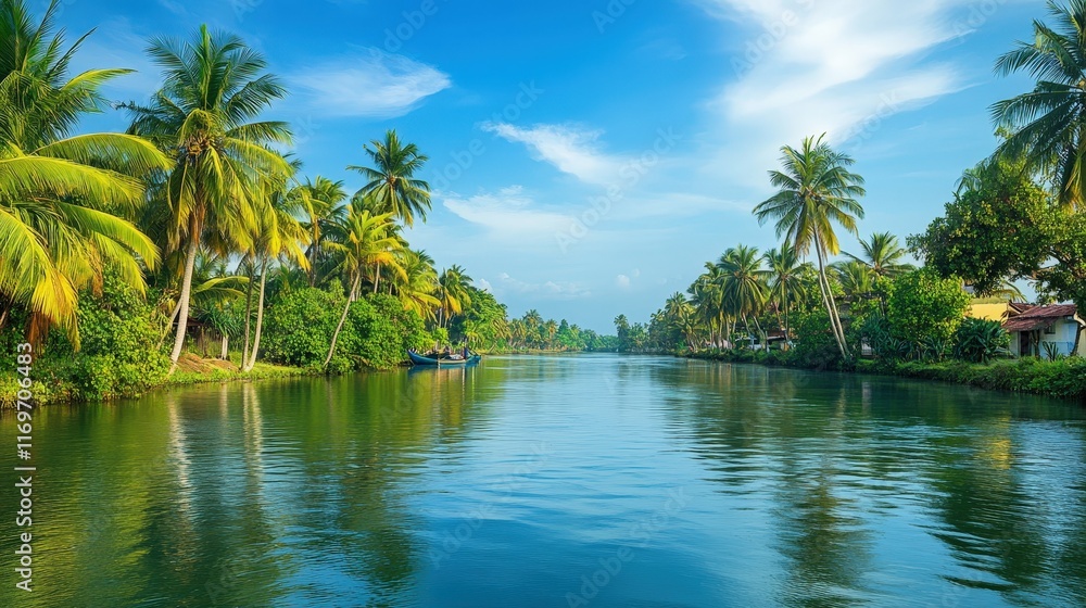 Serene riverside scene with lush greenery and calm waters under bright blue skies, vibrant natural colors, clean minimalistic composition, Serene riverside scene with lush greenery and calm waters under bright blue skies, vibrant natural colors, clean minimalistic composition,