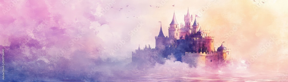 Fototapeta premium Dreamy Watercolor Castle Pastel Colors
