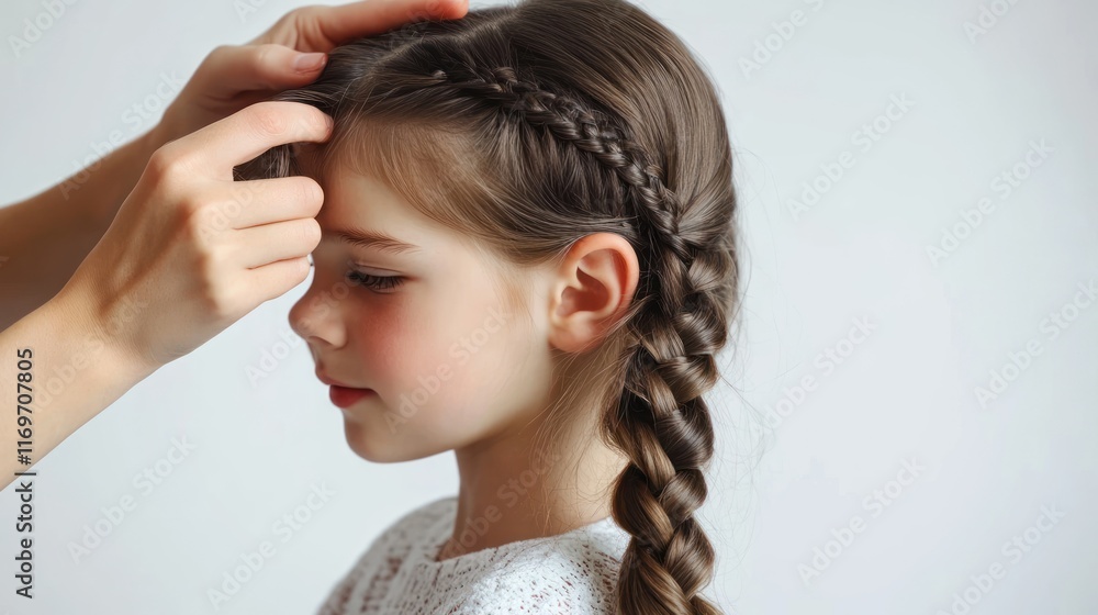 Girl getting braids styled by hands. generative ai Girl getting braids styled by hands. generative ai
