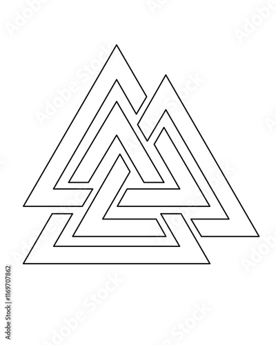 Valknut, symbol of the god Odin - vector linear picture for coloring. Outline. Valknut symbol from Scandinavian mythology and runic magic.