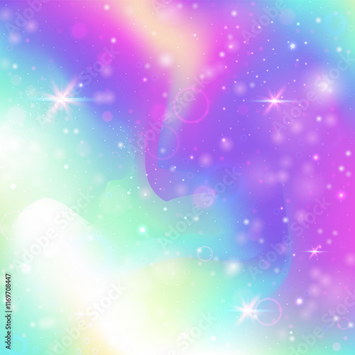 Kawaii Pattern. Pink Princess Invitation. Unicorn Hologram. Holographic Pastel Effect. Purple Colorful Background. Blue Cosmic Gradient. Fairy Texture. Neon Kawaii Pattern.