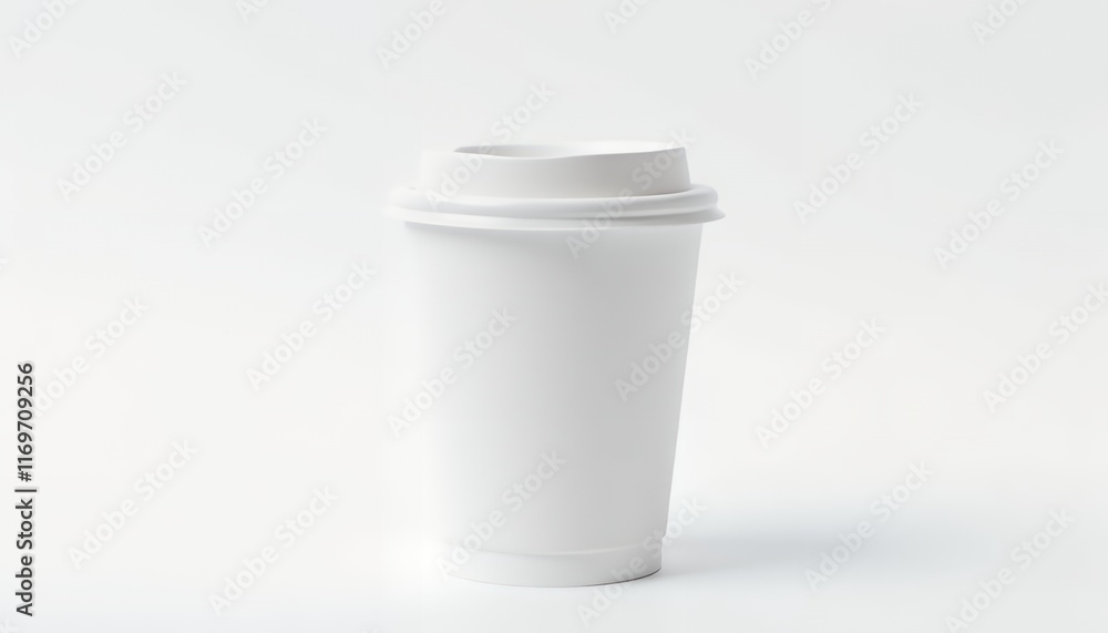 A Single White Disposable Coffee Cup on a Plain White Background Perfect for Mockups and Branding Designs A Single White Disposable Coffee Cup on a Plain White Background Perfect for Mockups and Branding Designs