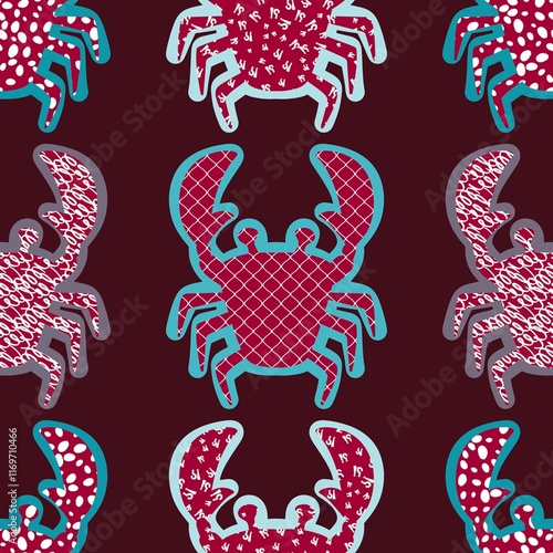 Ocean animals seamless crabs pattern for wrapping paper and fabrics and linens photo