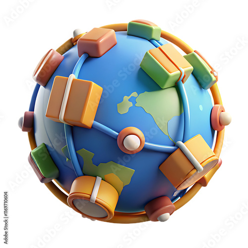 3D Globe with Books Orbiting Around It photo