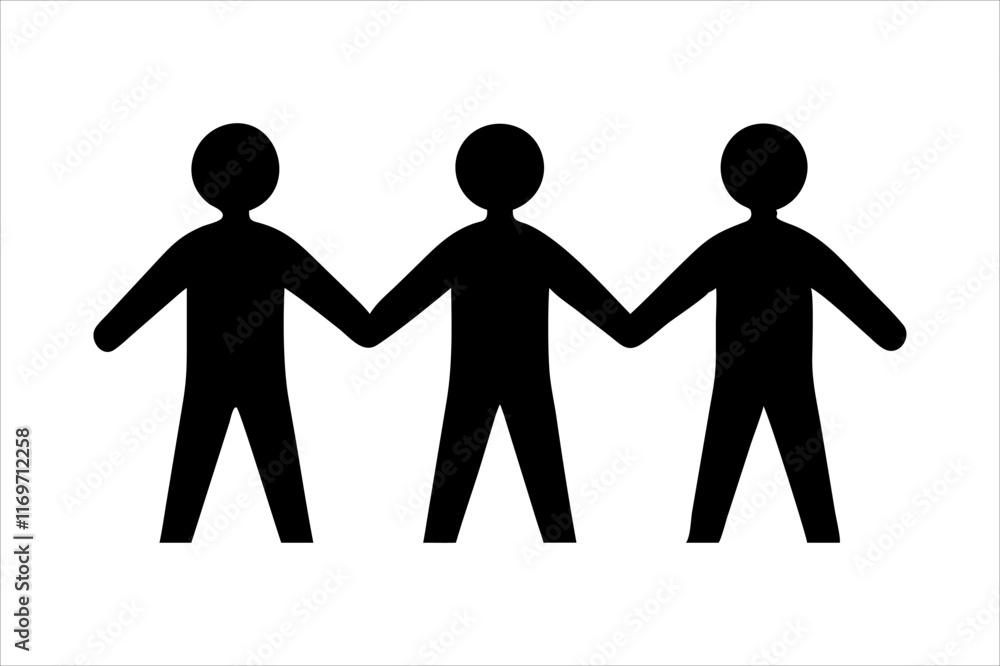 Silhouettes of people holding hands in unity. Silhouettes of people holding hands in unity.