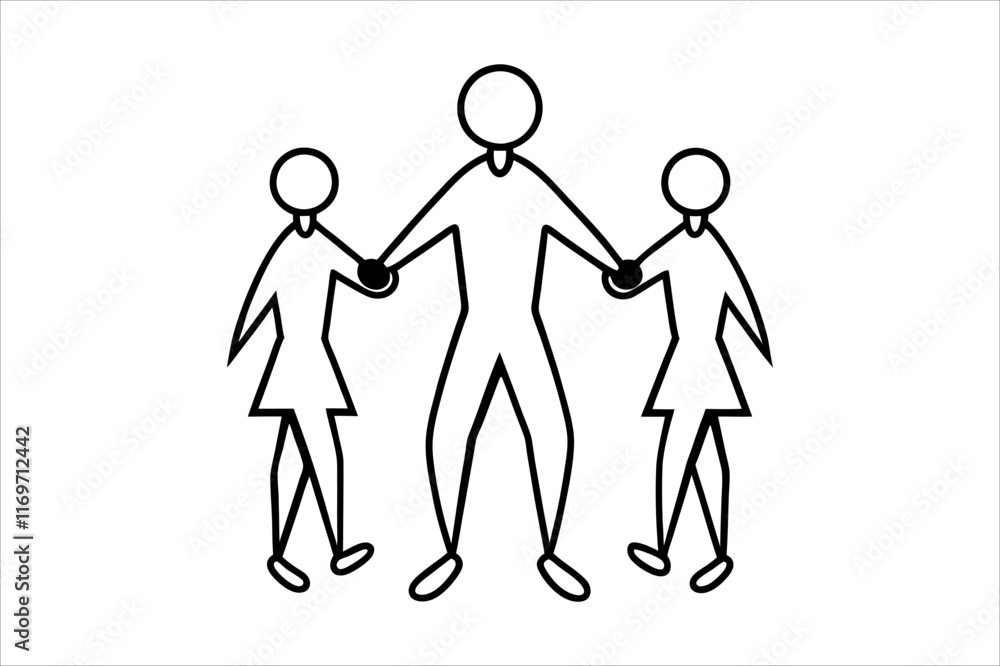 Silhouettes of people holding hands in unity. Silhouettes of people holding hands in unity.