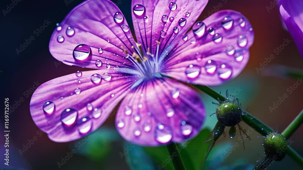 Capturing the beauty of a dew-kissed flower in mesmerizing macro photography against an abstract bokeh background, Ai Generated.
