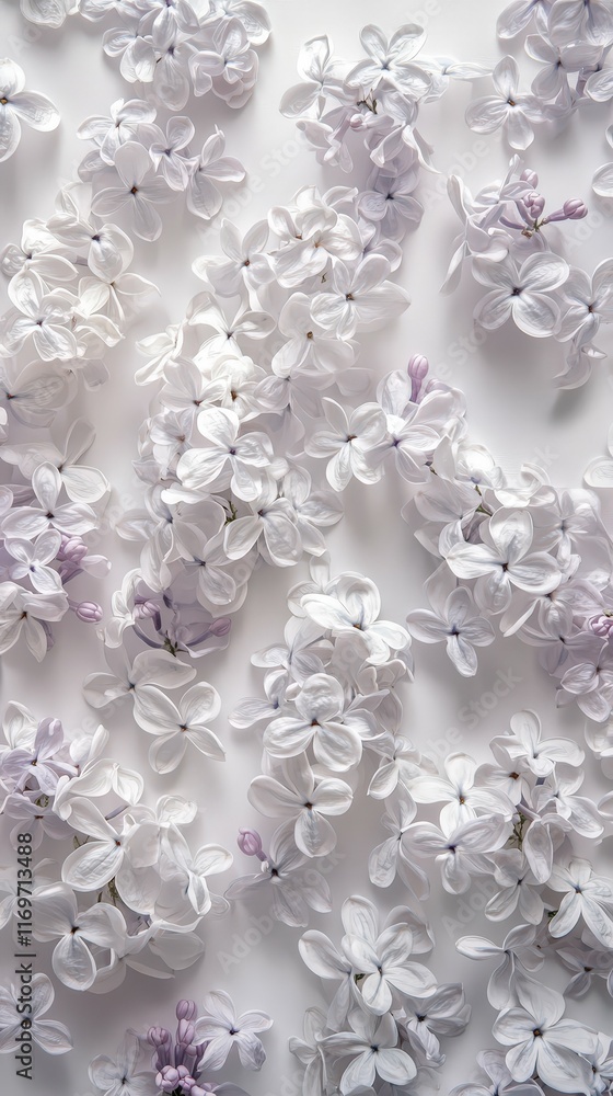 Overlapping white and lavender lilacs, forming a rich floral background, intricate petal details, softly diffused natural light for a tranquil romantic composition Overlapping white and lavender lilacs, forming a rich floral background, intricate petal details, softly diffused natural light for a tranquil romantic composition