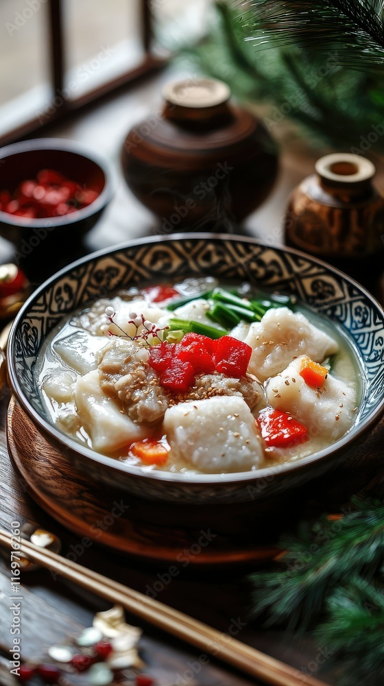 Delicious Bowl of Traditional Soup with Fish and Vegetables Delicious Bowl of Traditional Soup with Fish and Vegetables