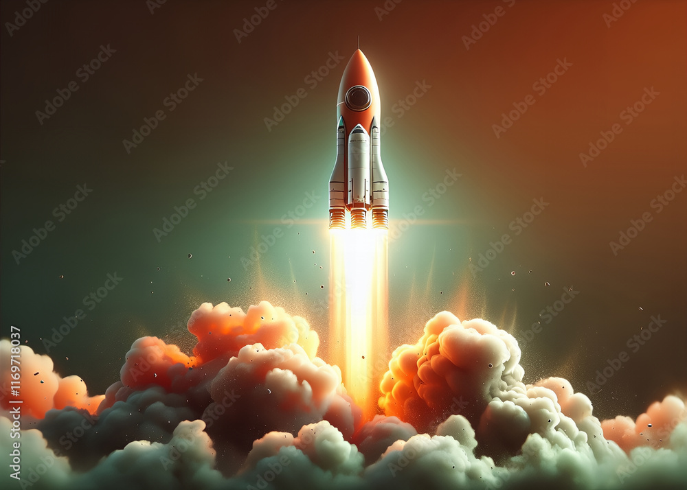 Fototapeta premium Rocket ship launch, Generative AI Illustration