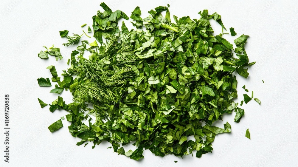Obraz premium Chopped fresh parsley and dill herbs.