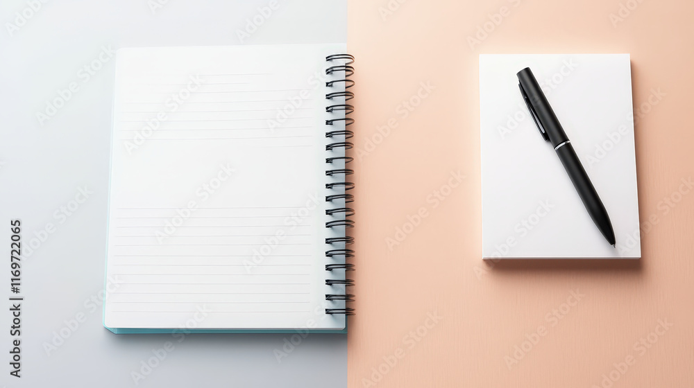 Blank notebook and notepad with pen on pastel background Blank notebook and notepad with pen on pastel background